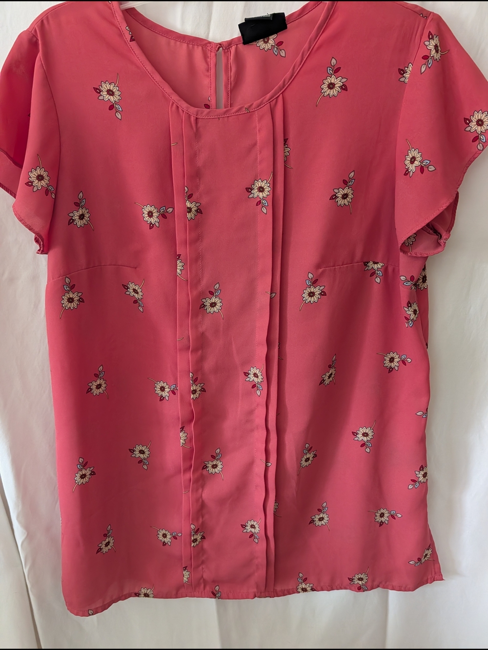 Liz Claiborne Coral Pink Floral Pleated Front Blouse